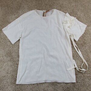 NEW No21 Silk Bld  Short Sleeve ruffle Tie detail ivory Blouse womens sz 40 US M